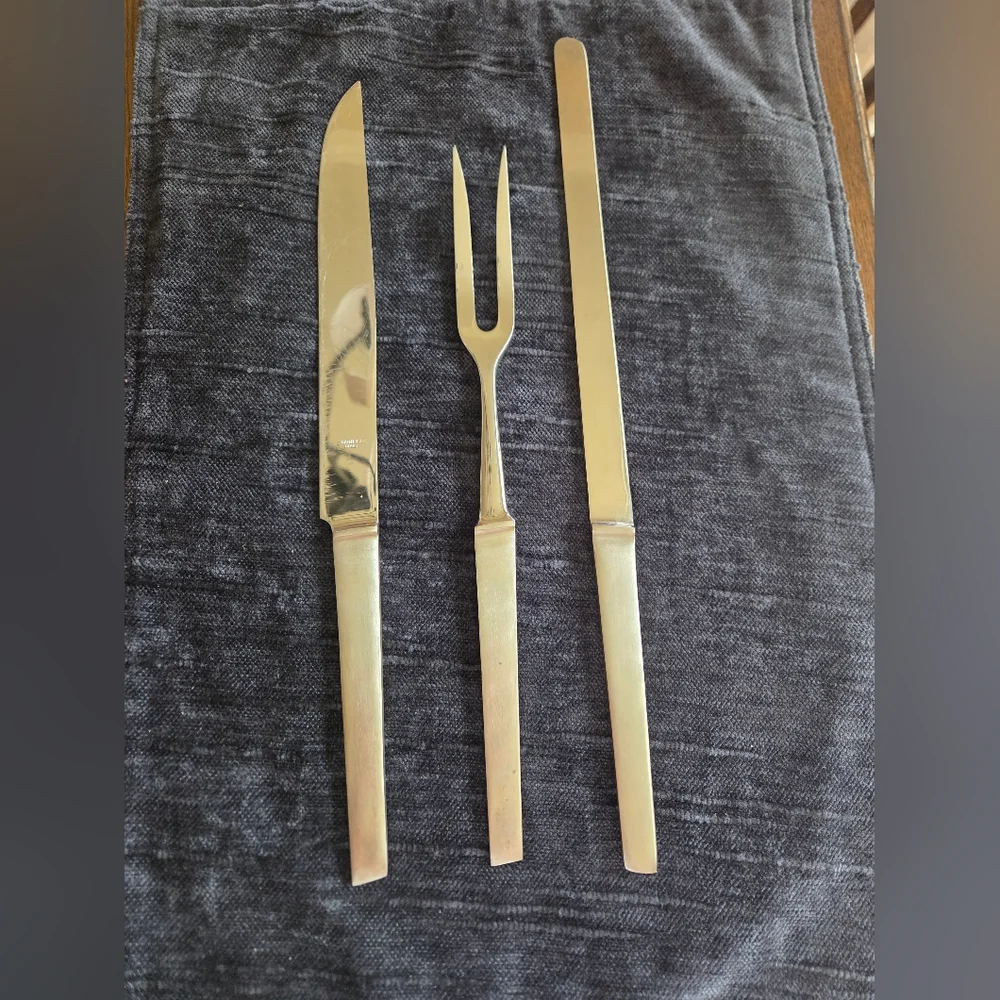 Mid Century Mod Stainless Steel Carving Set In Protective Felt Made In Italy